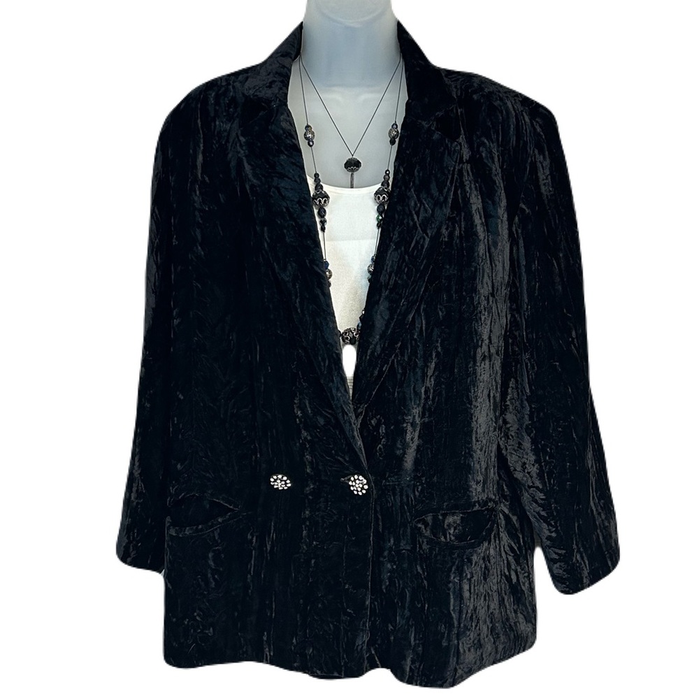 Vintage Crushed Velvet Blazer  Size 44 M/L Double‎ Breasted Black Italy Formal